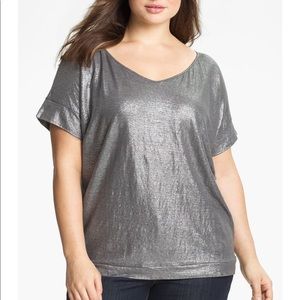 Eileen Fisher Woman Silver Metallic Linen Tee-1X